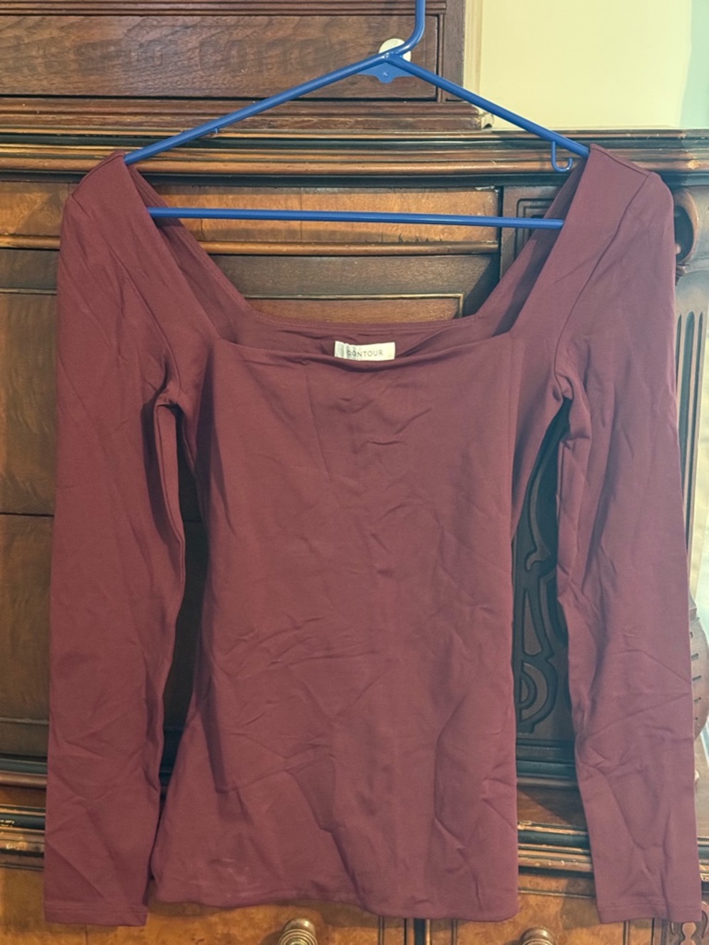 Aritzia Long-Sleeve Square Neck Top in Burgundy